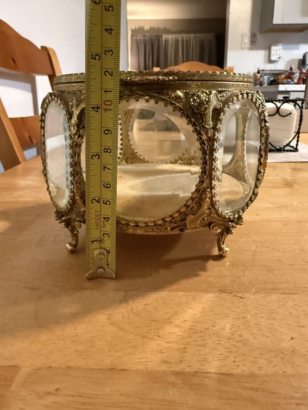 Vintage Ormolu 5 Sided Jewelry Casket Beveled Glass Trinket Box - Picture 6 of 7